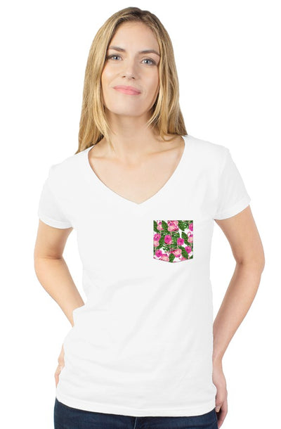 Women's SW V-Neck Flamingo Pocket Tee